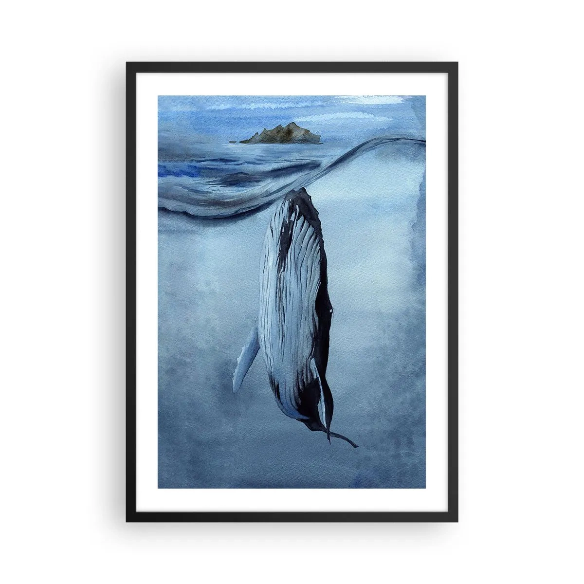 Affisch i svart ram - En val under havets yta - 50x70cm - Två världar i norr - Modern väggdekoration för vardagsrum och sovrum ARTTOR