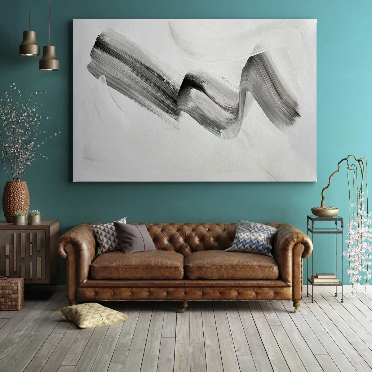 Canvastavla - Bild på duk - Abstrakt svartvitt penseldrag på en ljus bakgrund - 70x50cm - Bara för skojs skull - Modern väggdekoration för vardagsrum och sovrum ARTTOR