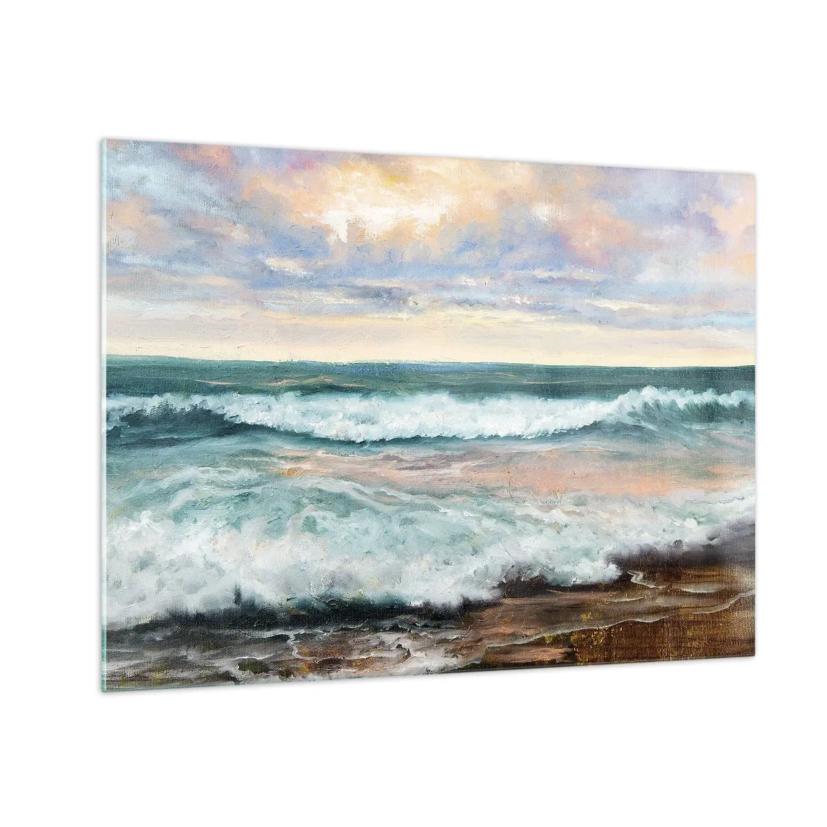 Glastavla - Bild på glas - En målning som föreställer vågor som slår mot stranden - 70x50cm - Här kan du släta ut din själ - Modern väggdekoration för vardagsrum och sovrum ARTTOR