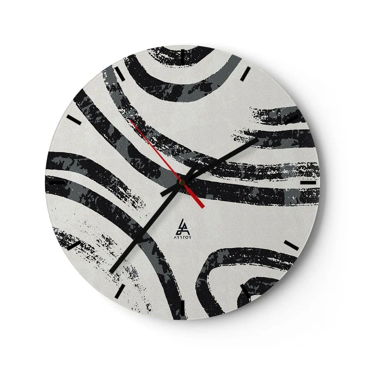 Väggklocka - Klocka på glas - Svarta och grå bågar på en ljus bakgrund i minimalistisk stil - 30x30cm - Halvstoppad - Modern väggdekoration för vardagsrum, kök och sovrum ARTTOR