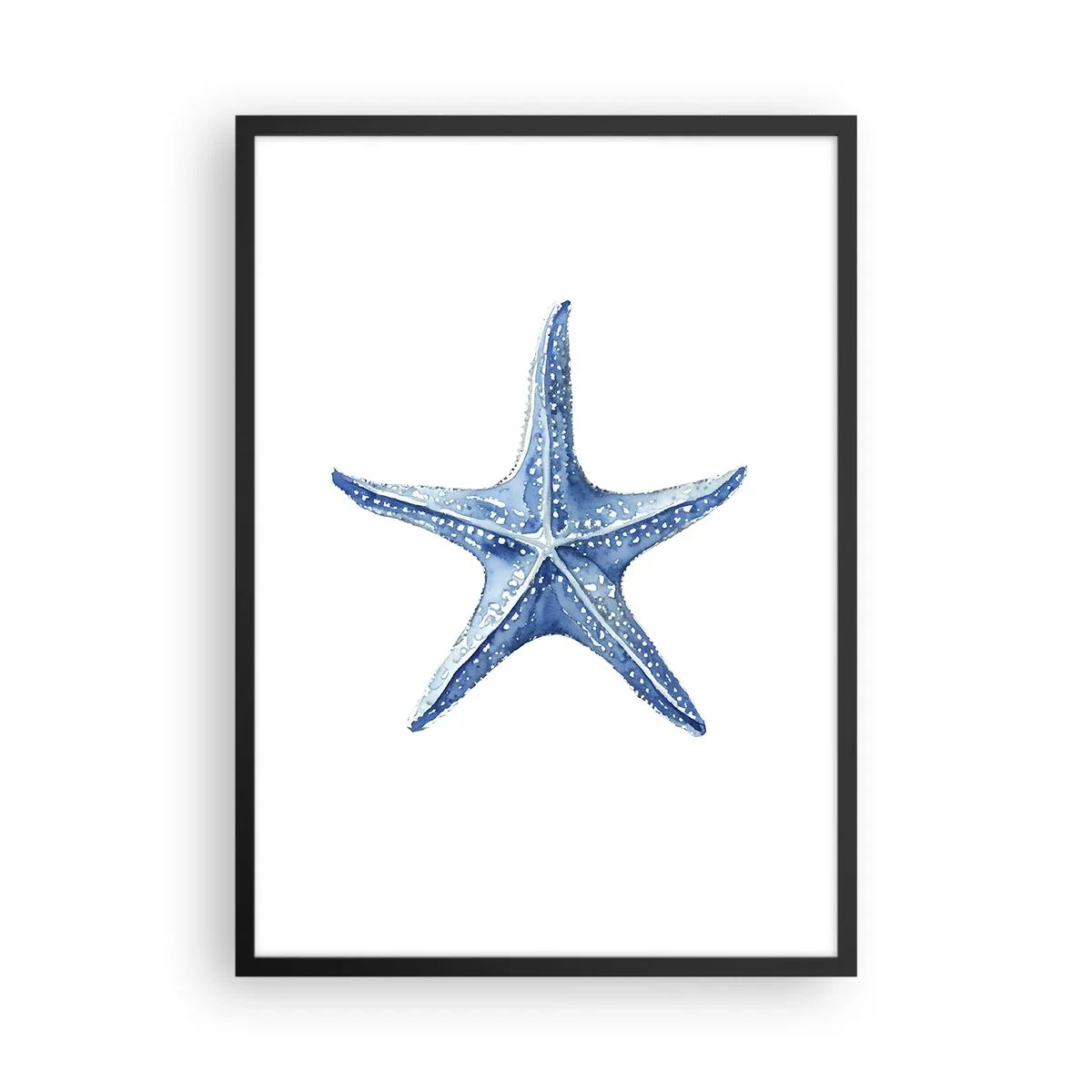 Affisch i svart ram - Blå sjöstjärna på vit bakgrund - 50x70cm - Havets stjärna - Modern väggdekoration för vardagsrum och sovrum ARTTOR