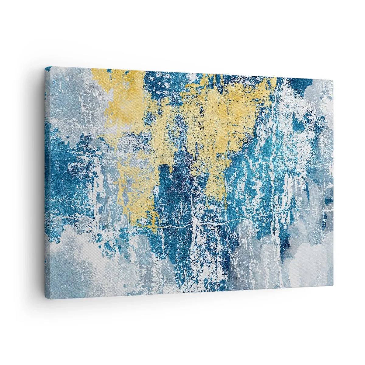 Canvastavla - Bild på duk - Abstraktion i nyanser av blått och gult - 70x50cm - En väderfylld abstraktion - Modern väggdekoration för vardagsrum och sovrum ARTTOR