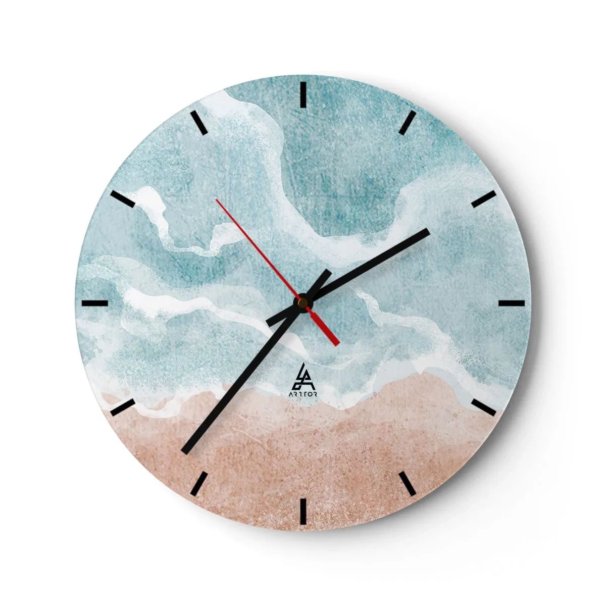 Väggklocka - Klocka på glas - Pastellfärgad abstraktion som påminner om himmel och sand - 30x30cm - Abstraktion i moln - Modern väggdekoration för vardagsrum, kök och sovrum ARTTOR