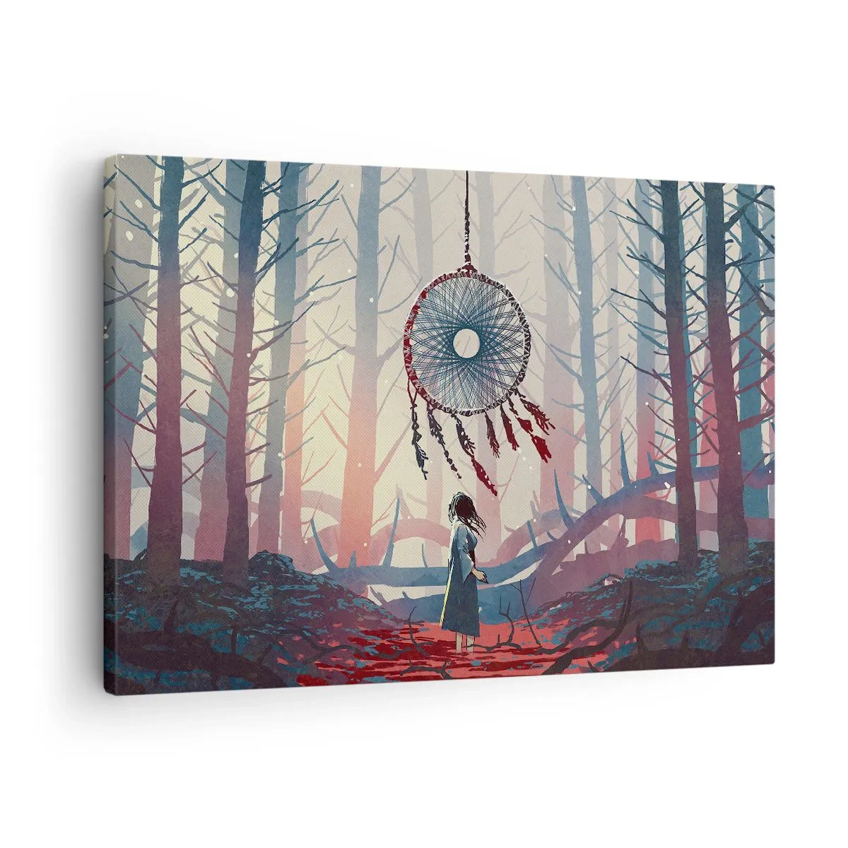 Canvastavla - Bild på duk - Skogsscen med en gigantisk drömfångare - 70x50cm - Hemlighetsfull ritual av lyckan - Modern väggdekoration för vardagsrum och sovrum ARTTOR