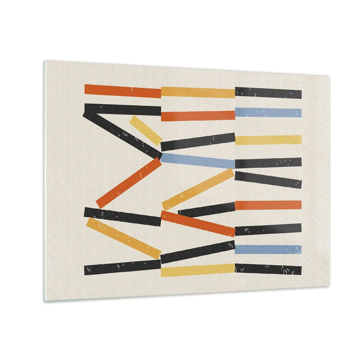 Glastavla - Bild på glas - Färgglad abstraktion av horisontella och diagonala ränder på en ljus bakgrund - 70x50cm - Horisontell komposition - Modern väggdekoration för vardagsrum och sovrum ARTTOR
