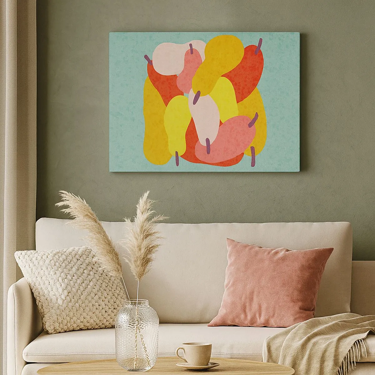 Canvastavla - Bild på duk - Färgglada abstrakta päron på en grön bakgrund - 70x50cm - Smaka på sommarsolen - Modern väggdekoration för vardagsrum och sovrum ARTTOR