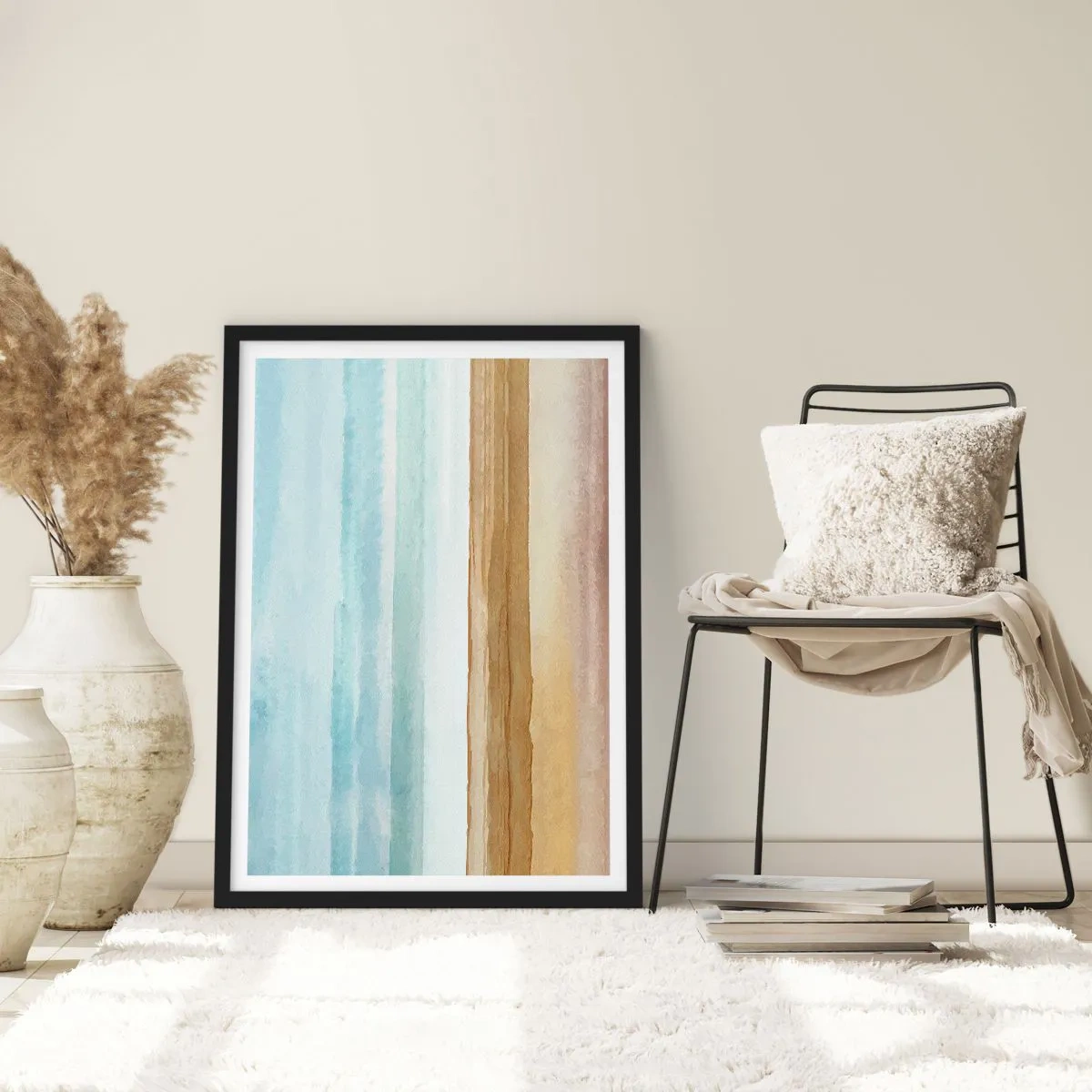 Affisch i svart ram - Ett minimalistiskt landskap i pastellfärger - 50x70cm - Svalkande - Modern väggdekoration för vardagsrum och sovrum ARTTOR