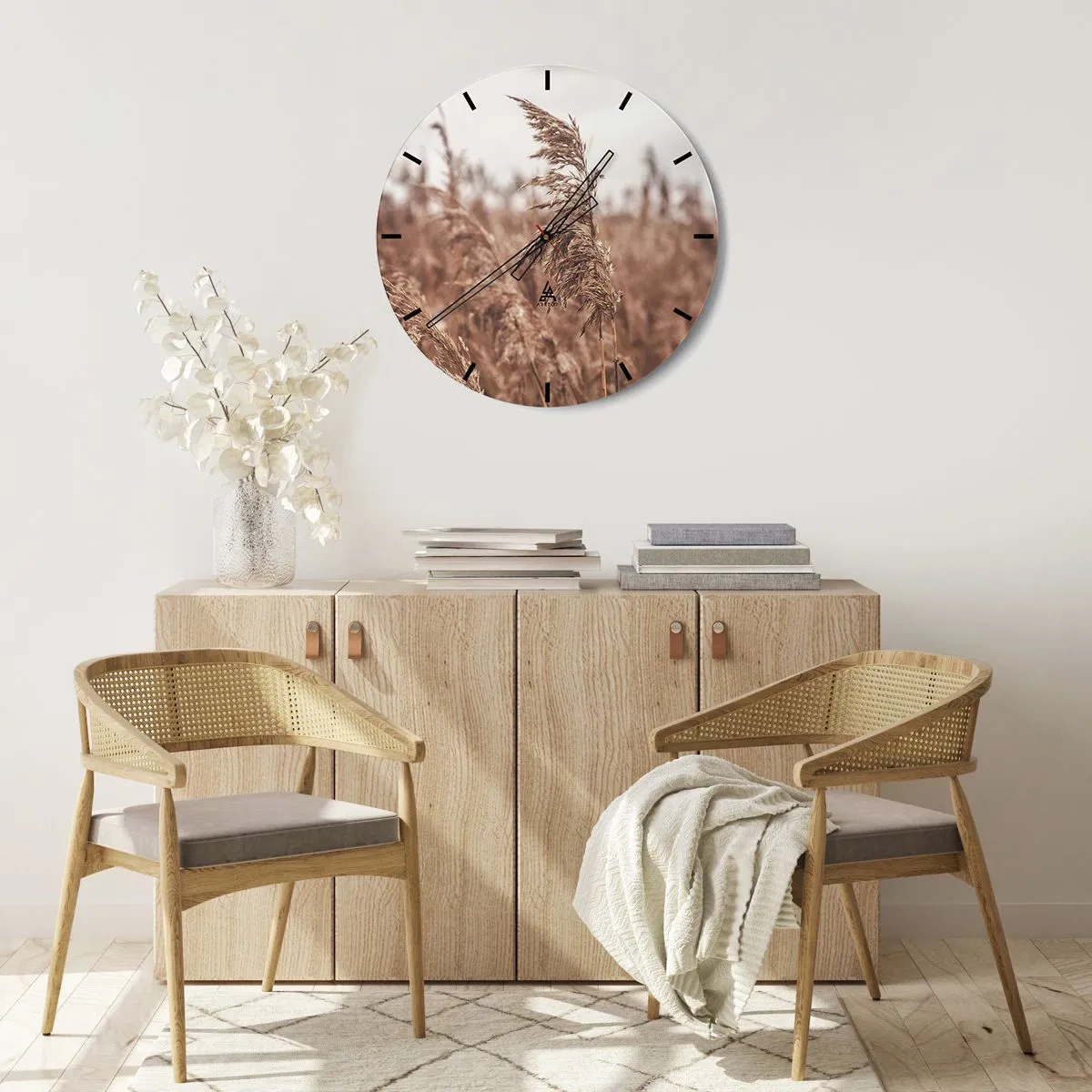 Väggklocka - Klocka på glas - Höstgräs som svajar i vinden i naturliga färger - 30x30cm - Hösten är framme på åkrarna - Modern väggdekoration för vardagsrum, kök och sovrum ARTTOR