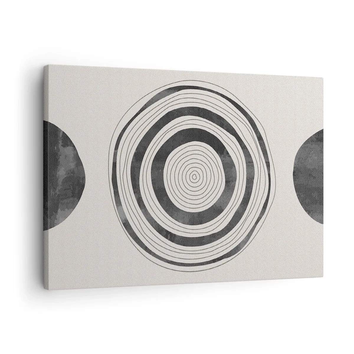 Canvastavla - Bild på duk - Minimalistiska svarta och vita cirklar mot en ljus bakgrund - 70x50cm - De viktiga sakerna däremellan - Modern väggdekoration för vardagsrum och sovrum ARTTOR