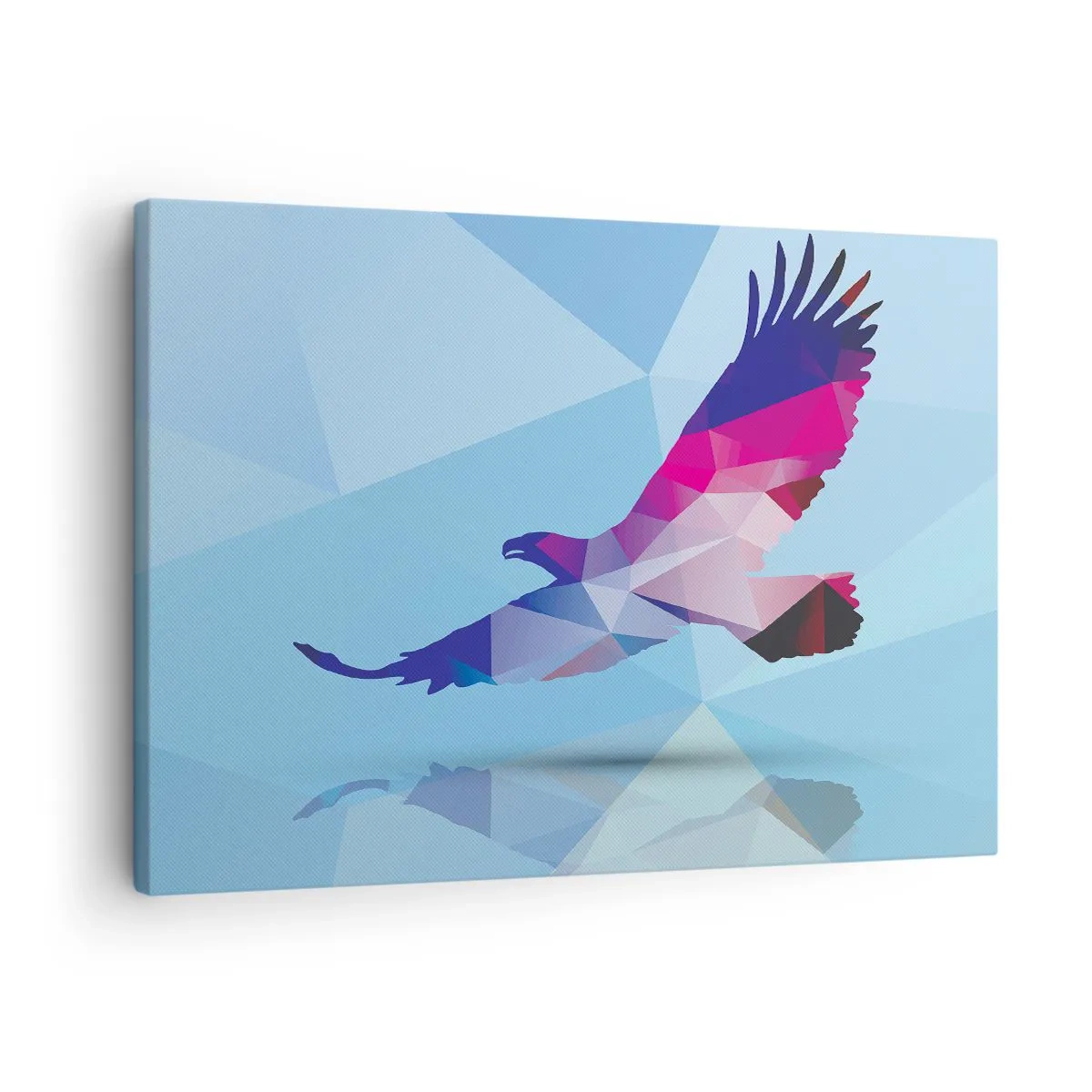 Canvastavla - Bild på duk - Geometrisk silhuett av en örn i flykt mot en blå bakgrund - 70x50cm - Örn i lila kristall - Modern väggdekoration för vardagsrum och sovrum ARTTOR