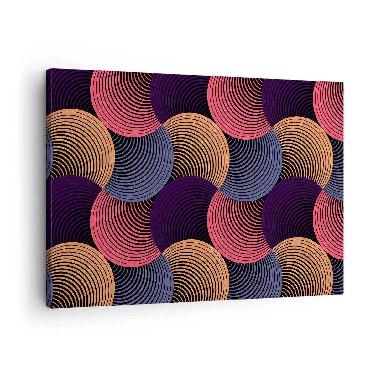 Canvastavla - Bild på duk - Geometriska cirklar i nyanser av rosa, lila och guld - 70x50cm - I en cirkulär rytm - Modern väggdekoration för vardagsrum och sovrum ARTTOR