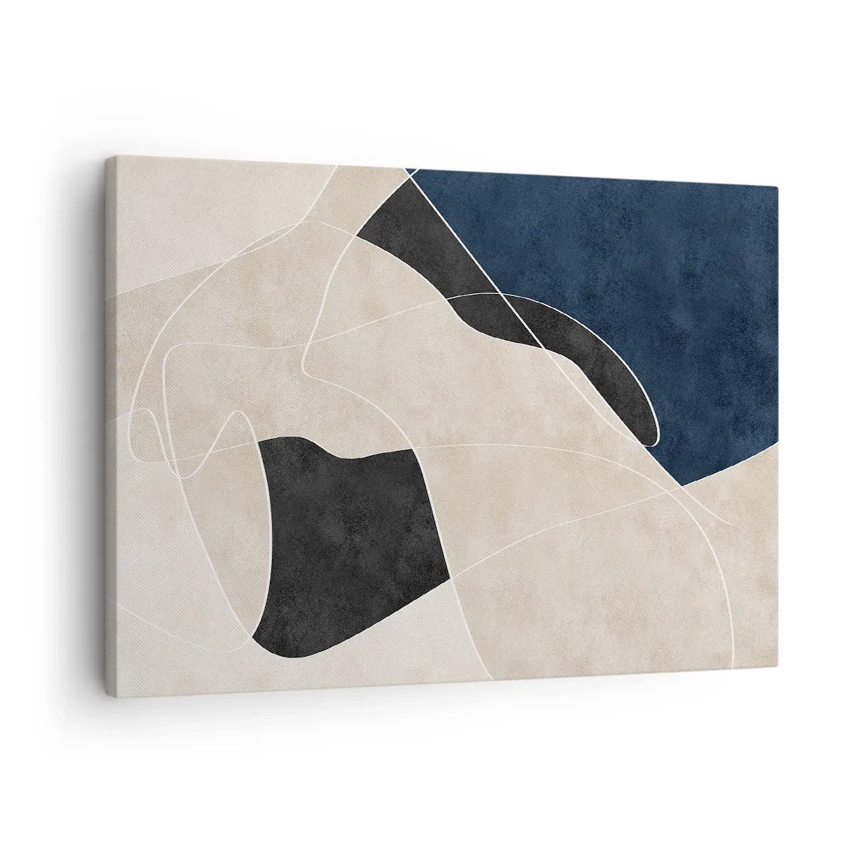 Canvastavla - Bild på duk - Geometrisk abstraktion i nyanser av beige och marinblått - 70x50cm - Abstrakt komposition - färgkontrast - Modern väggdekoration för vardagsrum och sovrum ARTTOR