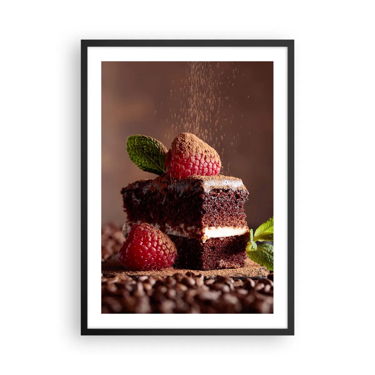 Affisch i svart ram - Chokladkaka med hallon och kakaoströssel - 50x70cm - Livet är ljuvt - Modern väggdekoration för vardagsrum och sovrum ARTTOR