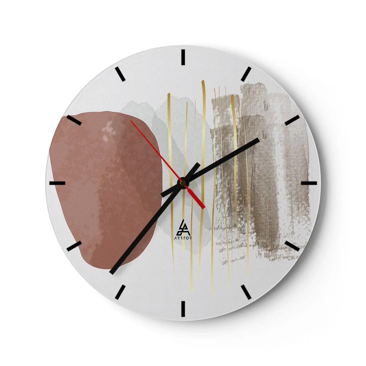 Väggklocka - Klocka på glas - Minimalistiska abstrakta former i beige och bruna nyanser - 30x30cm - Abstrakt pelargång - Modern väggdekoration för vardagsrum, kök och sovrum ARTTOR