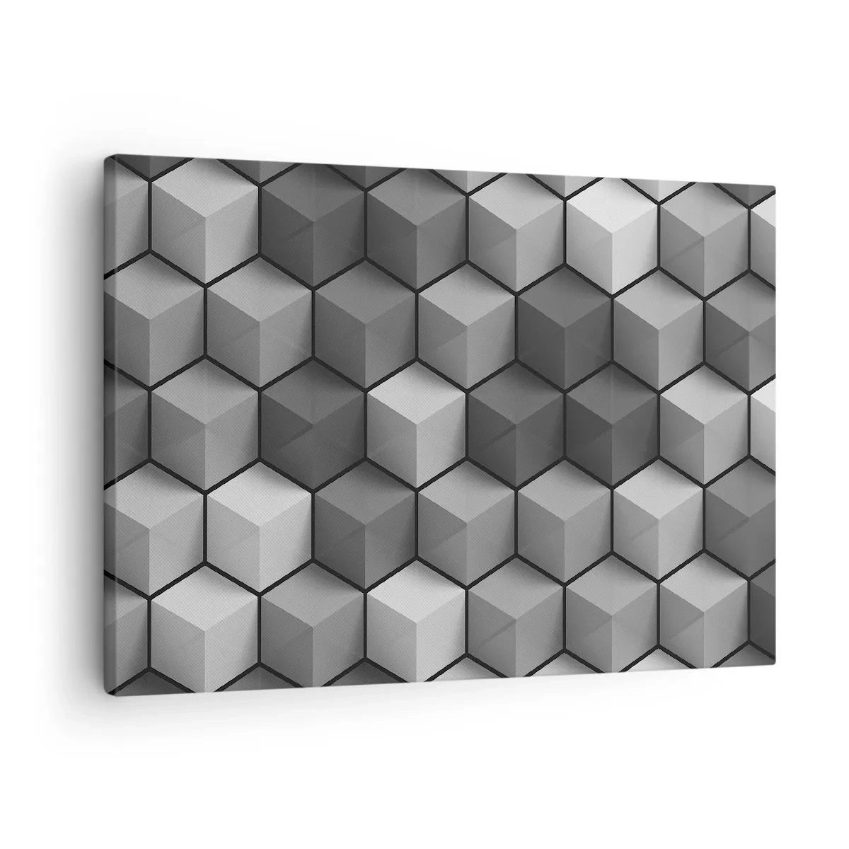 Canvastavla - Bild på duk - Geometrisk komposition av kuber i nyanser av grått och svart - 70x50cm - Kubistiskt pussel - Modern väggdekoration för vardagsrum och sovrum ARTTOR