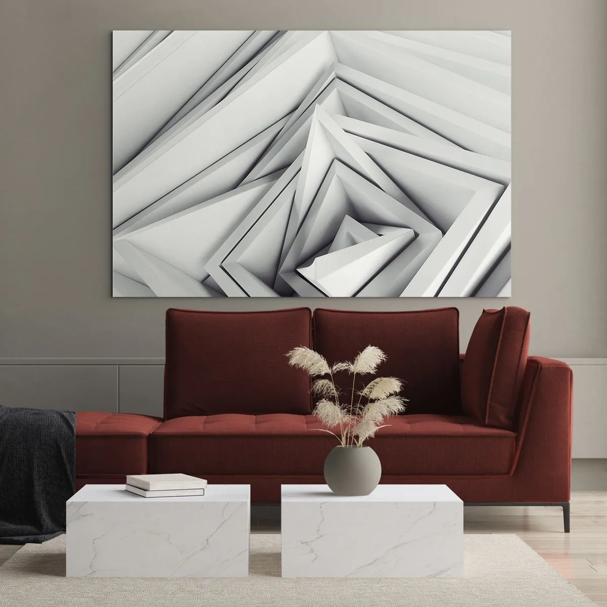 Glastavla - Bild på glas - Tredimensionella geometriska former i grå nyanser - 70x50cm - Blommande vassa kanter - Modern väggdekoration för vardagsrum och sovrum ARTTOR