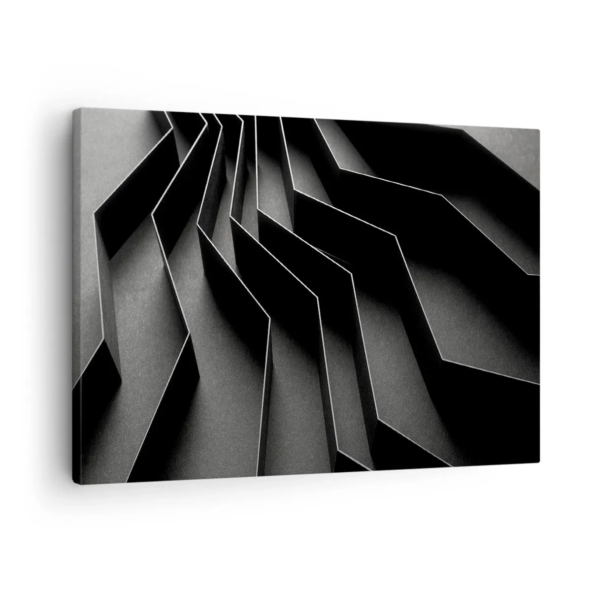 Canvastavla - Bild på duk - Svartvit abstraktion med geometriska strukturer - 70x50cm - Rumslig ordning - Modern väggdekoration för vardagsrum och sovrum ARTTOR
