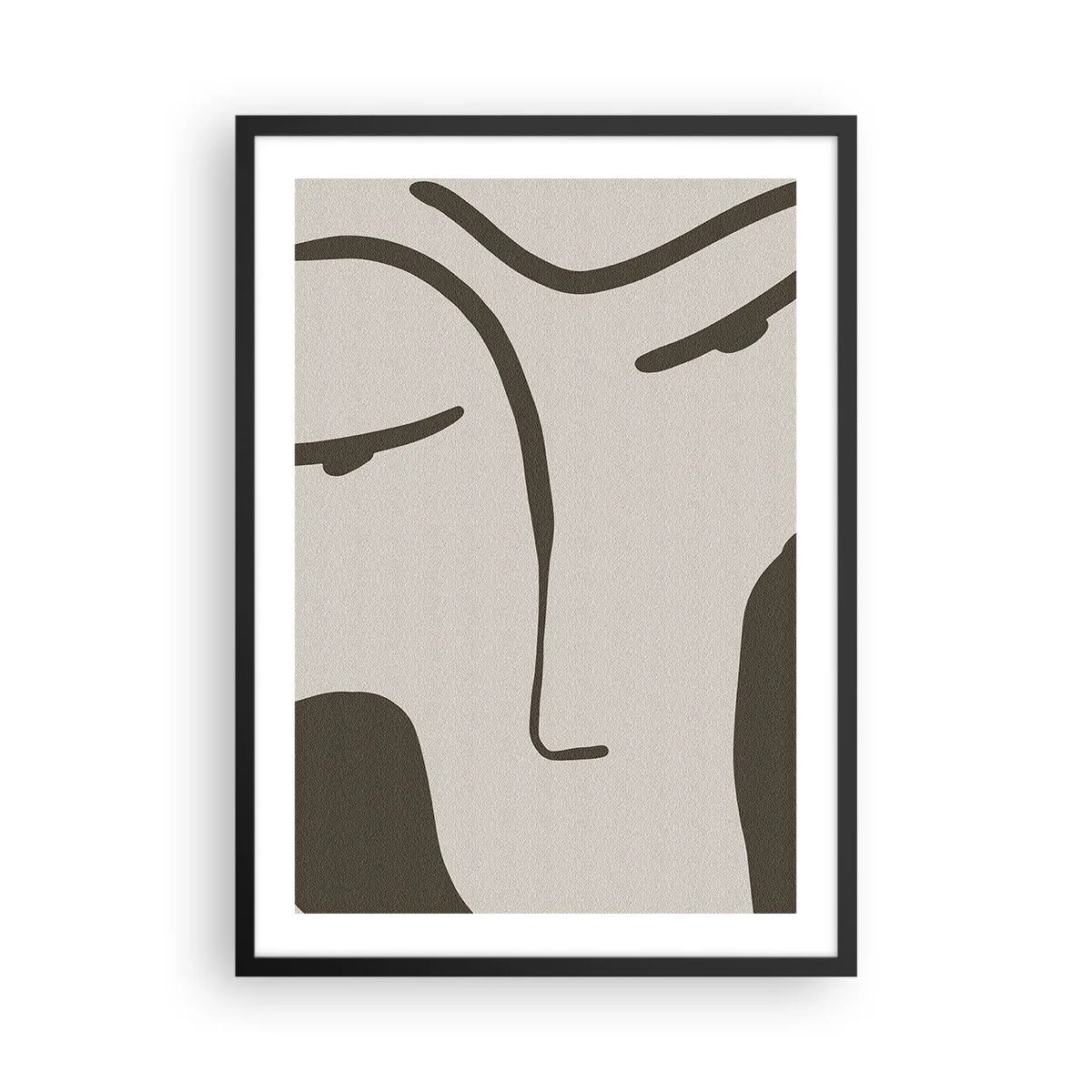 Affisch i svart ram - Minimalistiskt ansiktsporträtt - 50x70cm - Som från en målning av Modigliani - Modern väggdekoration för vardagsrum och sovrum ARTTOR