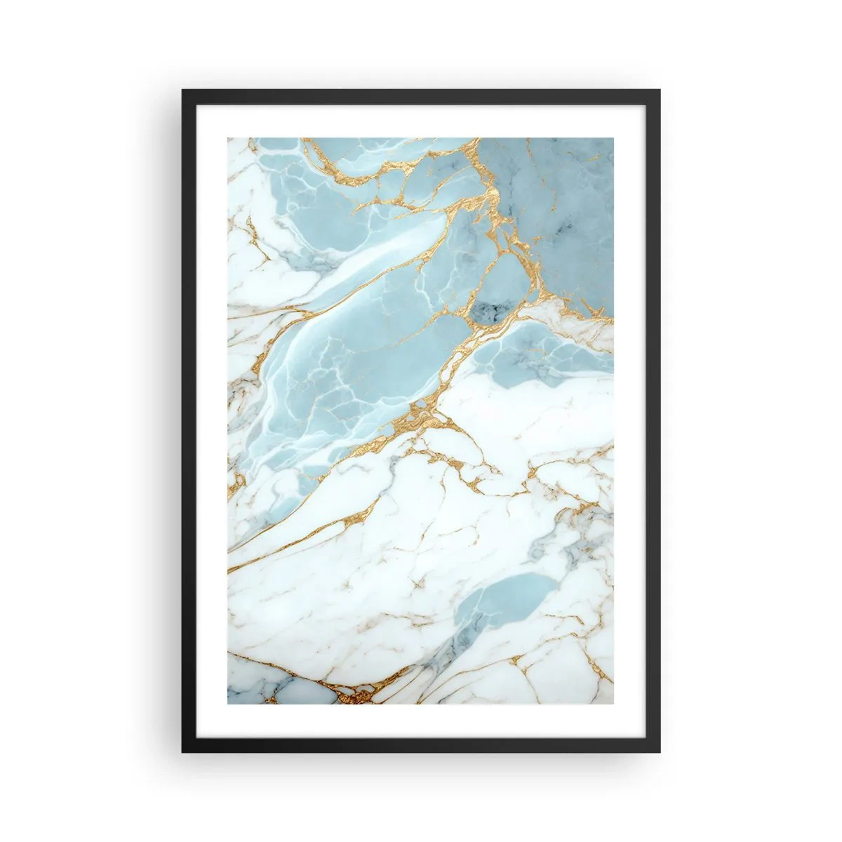 Affisch i svart ram - Elegant marmor i nyanser av blått och guld - 50x70cm - Stenrikedom - Modern väggdekoration för vardagsrum och sovrum ARTTOR