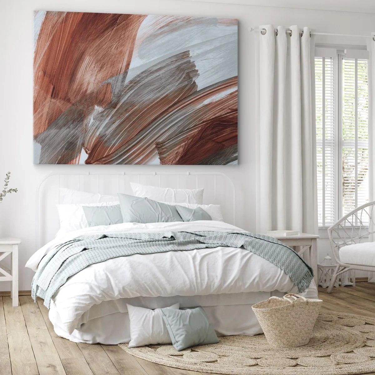 Canvastavla - Bild på duk - Abstrakta penseldrag i nyanser av koppar och grått - 70x50cm - Höst- och blåsig abstraktion - Modern väggdekoration för vardagsrum och sovrum ARTTOR