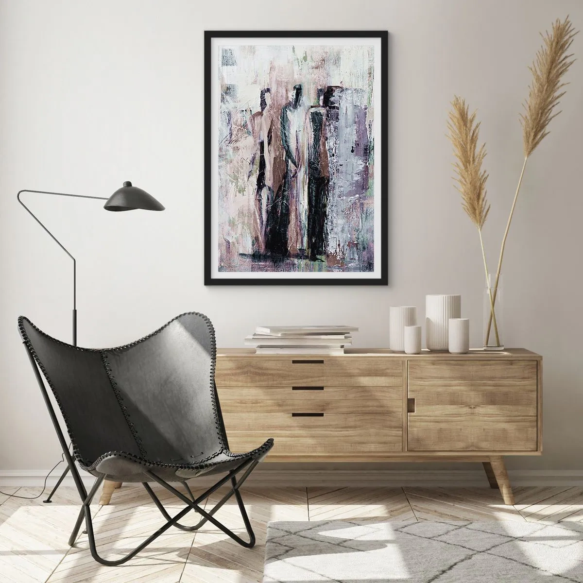 Affisch i svart ram - Abstrakta figurer i dämpade färger - 50x70cm - De mystiska tre - Modern väggdekoration för vardagsrum och sovrum ARTTOR