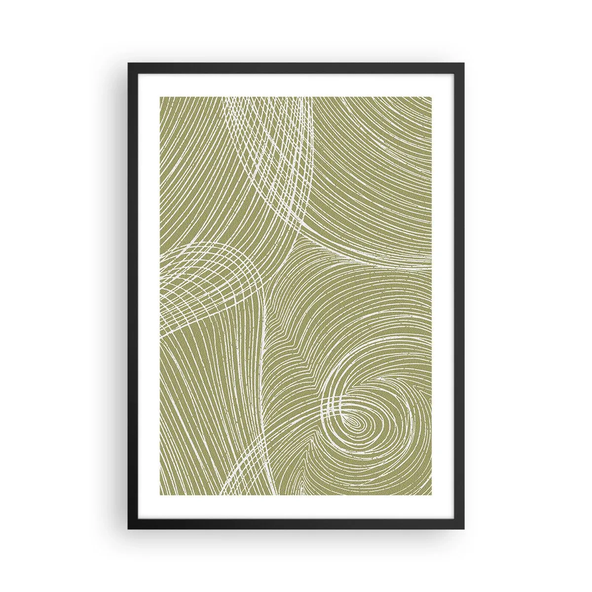 Affisch i svart ram - En abstrakt komposition i gröna nyanser med dynamiska linjer. - 50x70cm - Intrikat abstraktion i vitt - Modern väggdekoration för vardagsrum och sovrum ARTTOR