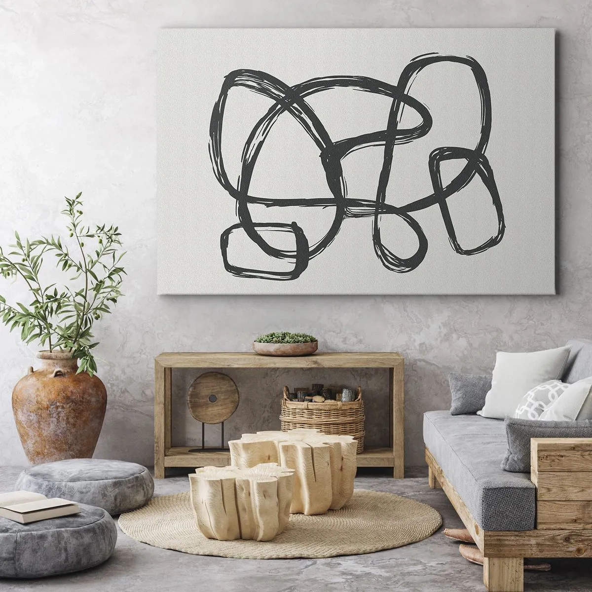 Canvastavla - Bild på duk - Abstrakta linjer som skapar fria former mot en ljus bakgrund - 70x50cm - Loopad abstraktion - Modern väggdekoration för vardagsrum och sovrum ARTTOR