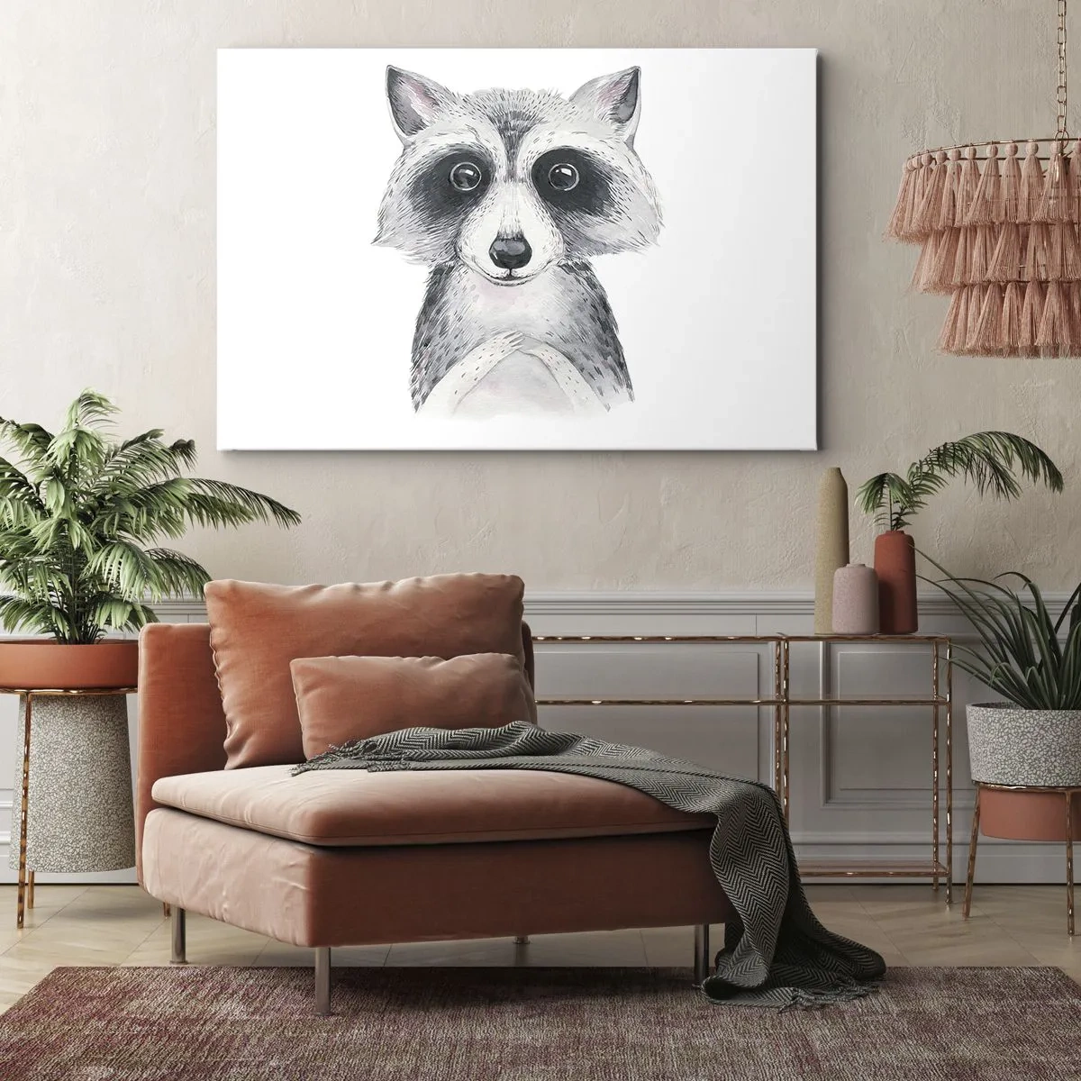 Canvastavla - Bild på duk - Bedårande porträtt av en tvättbjörn på en vit bakgrund - 70x50cm - En stund för känslor - Modern väggdekoration för vardagsrum och sovrum ARTTOR