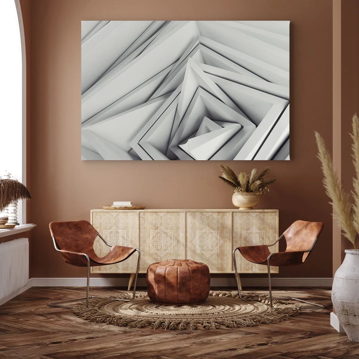 Canvastavla - Bild på duk - En abstrakt komposition av geometriska former i nyanser av grått. - 70x50cm - Blommande vassa kanter - Modern väggdekoration för vardagsrum och sovrum ARTTOR