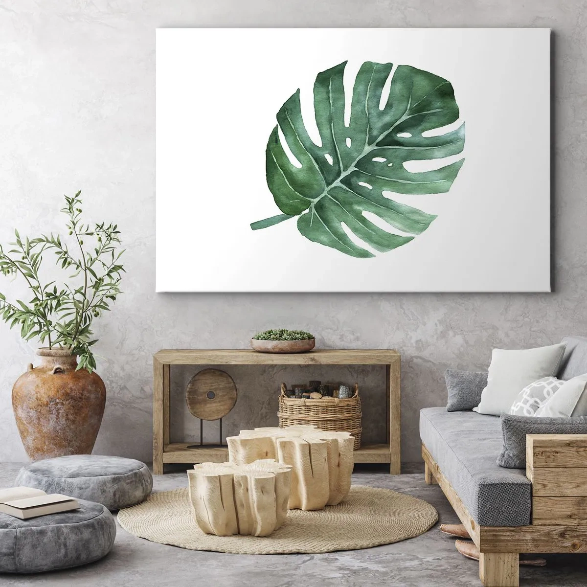 Canvastavla - Bild på duk - Grönt monsterablad i minimalistisk stil - 70x50cm - Grönt koncept - Modern väggdekoration för vardagsrum och sovrum ARTTOR
