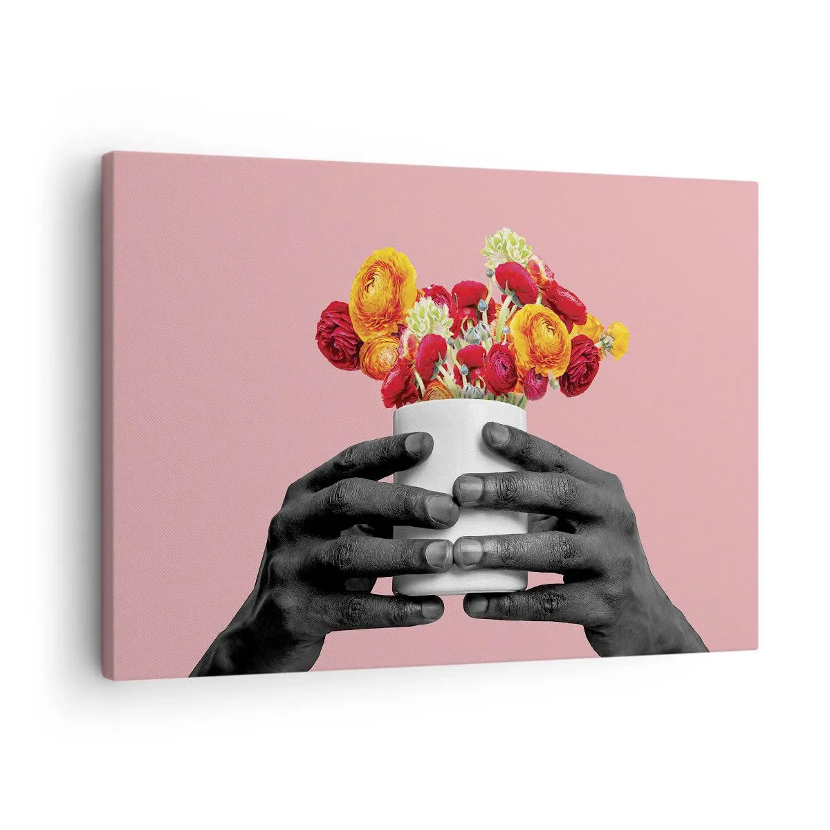 Canvastavla - Bild på duk - Händer som håller en bukett av färgglada blommor - 70x50cm - Livets apoteos - Modern väggdekoration för vardagsrum och sovrum ARTTOR