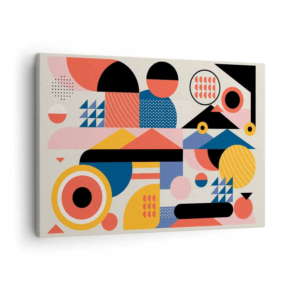 Canvastavla - Bild på duk - Färgglada geometriska former i retrostil - 70x50cm - Komposition: Lek - Modern väggdekoration för vardagsrum och sovrum ARTTOR