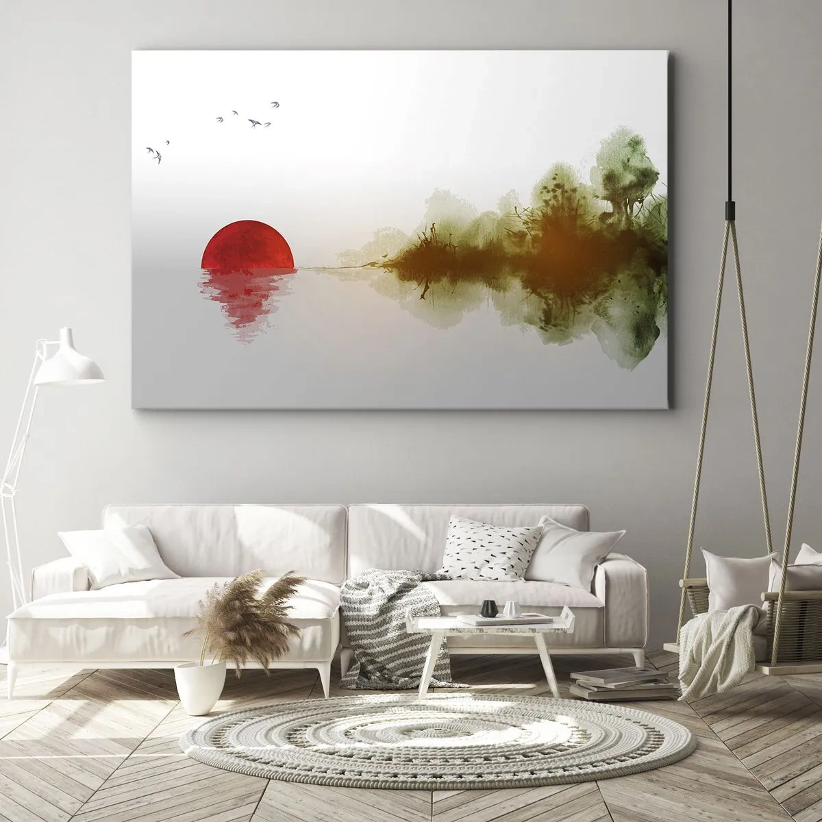 Canvastavla - Bild på duk - Abstrakt solnedgång över en sjö med reflektion - 70x50cm - Ett löfte om lugn - Modern väggdekoration för vardagsrum och sovrum ARTTOR