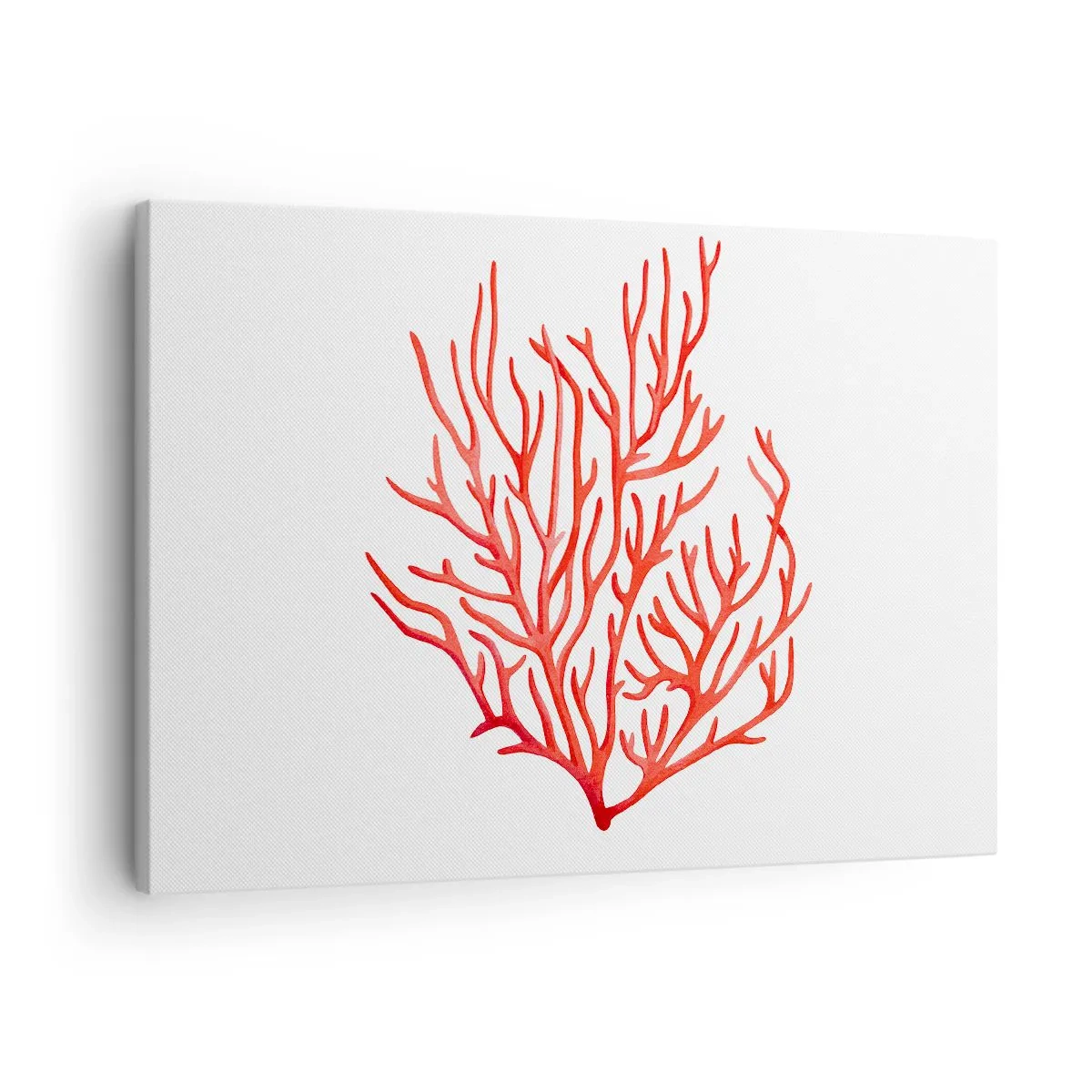 Canvastavla - Bild på duk - Röd korall på vit bakgrund i minimalistisk stil - 70x50cm - Filigran av korall - Modern väggdekoration för vardagsrum och sovrum ARTTOR