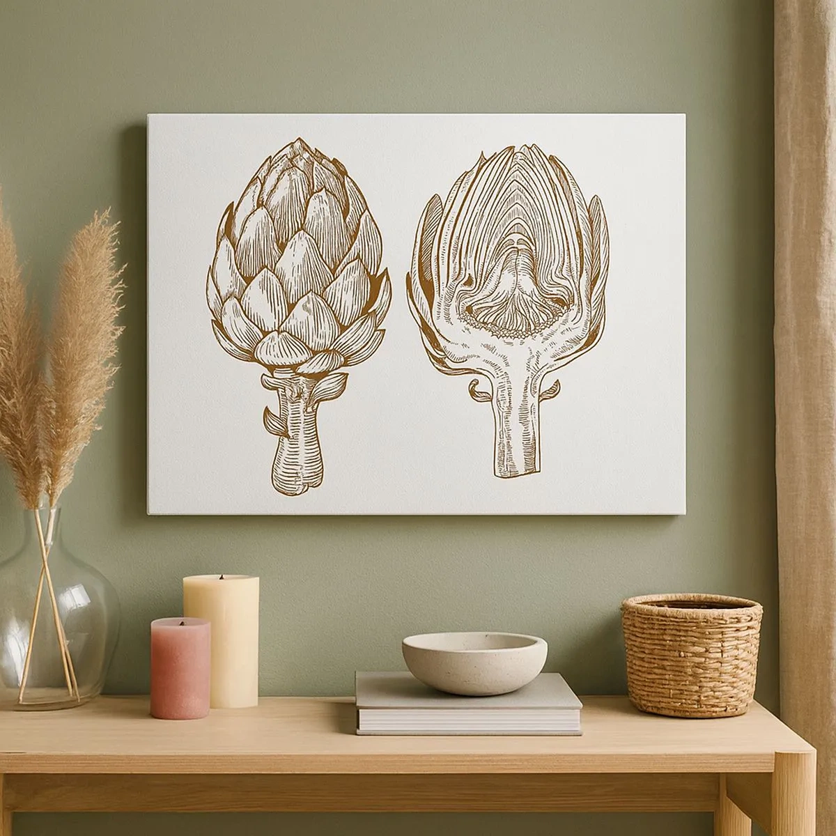 Canvastavla - Bild på duk - Vintagekonstteckning av en kronärtskocka - 70x50cm - Anatomilektion - Modern väggdekoration för vardagsrum och sovrum ARTTOR