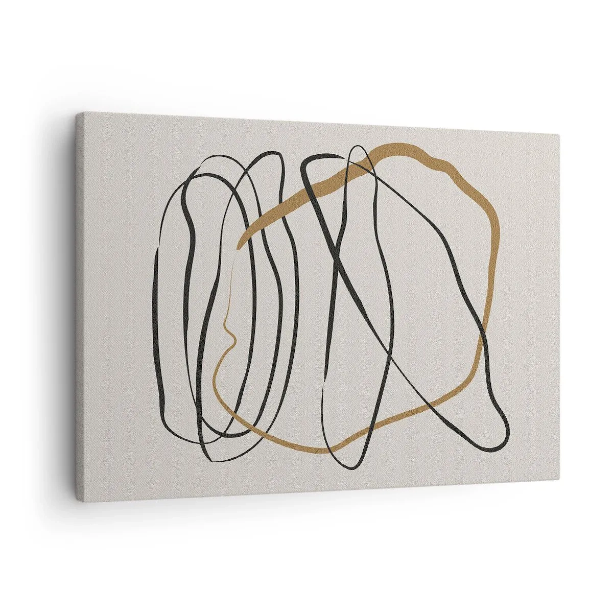 Canvastavla - Bild på duk - Konstnärliga linjer i svart och guld mot en ljus bakgrund - 70x50cm - Komposition: besittande dans - Modern väggdekoration för vardagsrum och sovrum ARTTOR