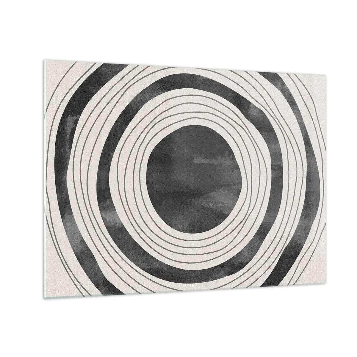Glastavla - Bild på glas - Svarta och vita koncentriska cirklar med oregelbundna konturer - 70x50cm - I själva kärnan - Modern väggdekoration för vardagsrum och sovrum ARTTOR