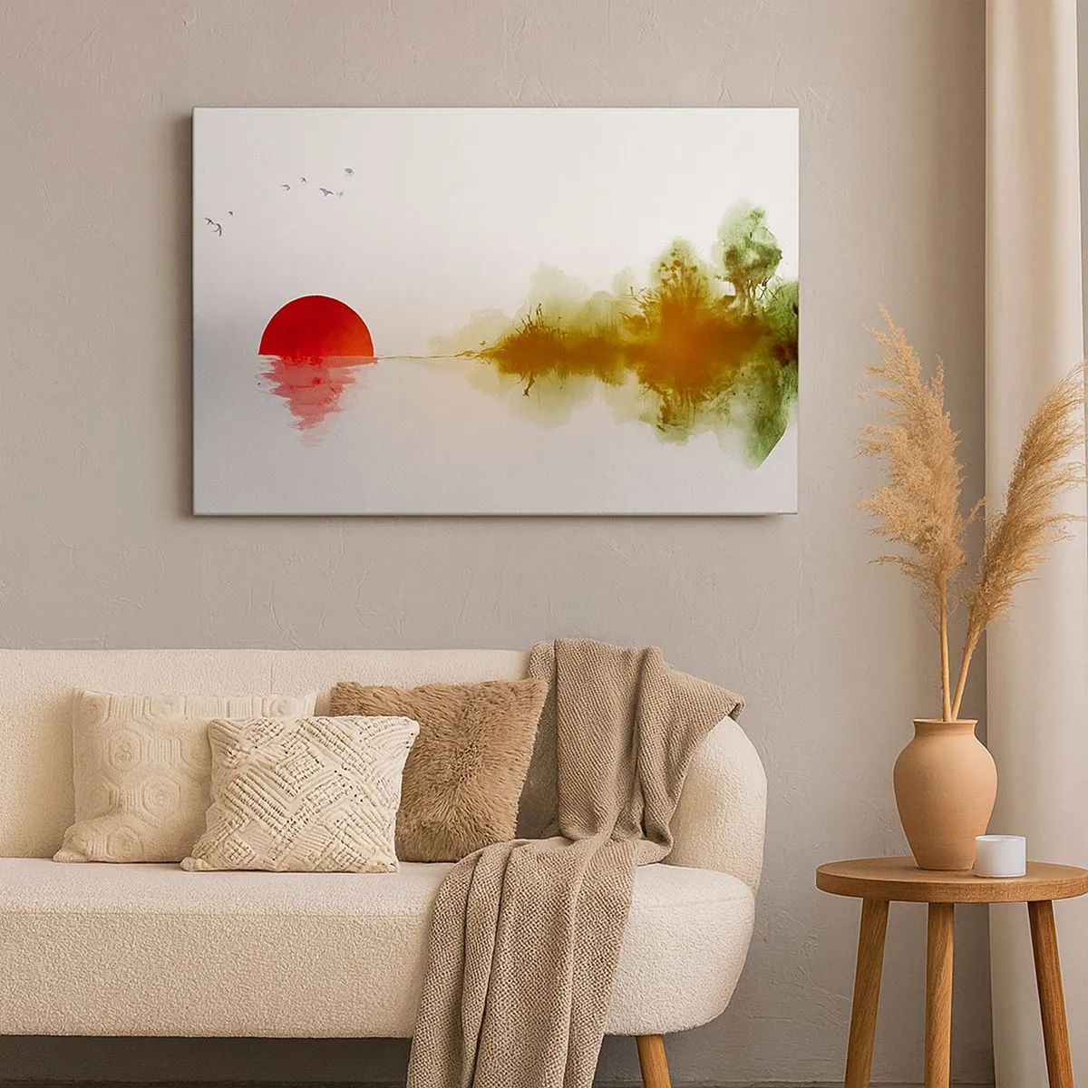 Canvastavla - Bild på duk - Abstrakt solnedgång över en sjö med reflektion - 70x50cm - Ett löfte om lugn - Modern väggdekoration för vardagsrum och sovrum ARTTOR