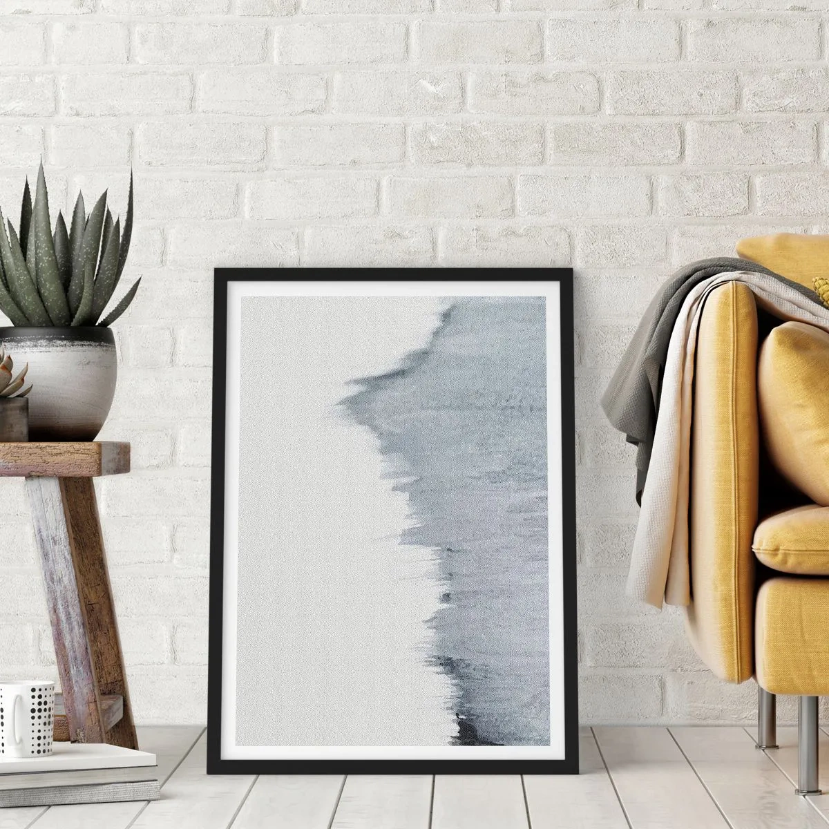 Affisch i svart ram - En abstrakt komposition i grå nyanser med dynamiska penseldrag. - 50x70cm - Mystisk skiva - Modern väggdekoration för vardagsrum och sovrum ARTTOR