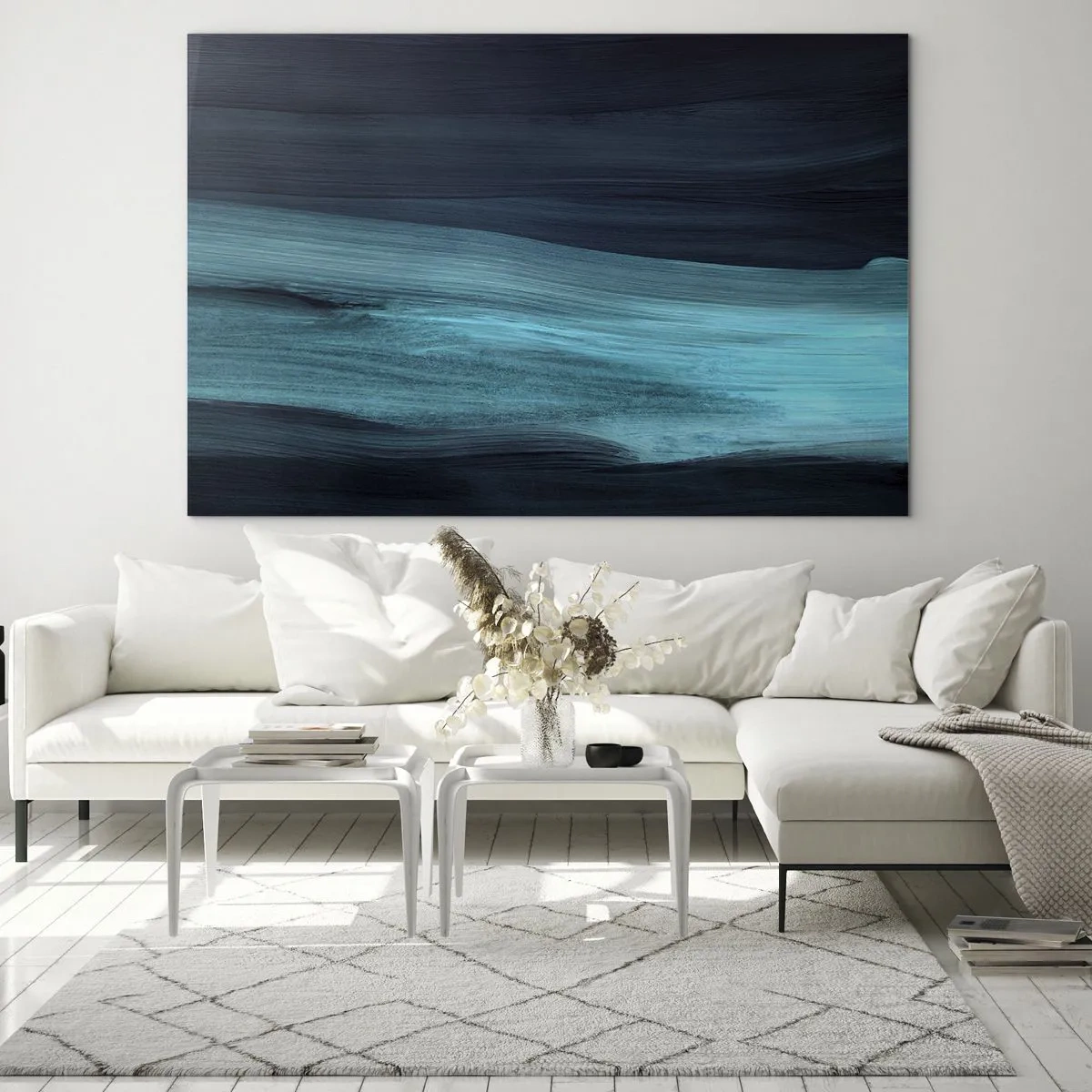 Glastavla - Bild på glas - Abstrakt våg i nyanser av turkos och marinblått - 70x50cm - Flyt med strömmen - Modern väggdekoration för vardagsrum och sovrum ARTTOR