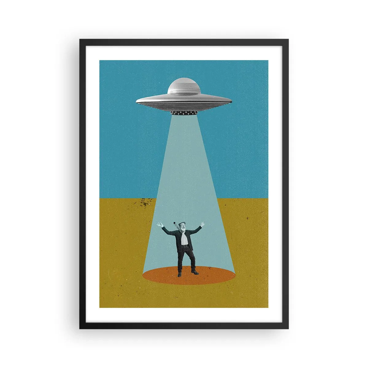 Affisch i svart ram - Retro illustration av en UFO-kidnappning - 50x70cm - Ett nära möte - Modern väggdekoration för vardagsrum och sovrum ARTTOR