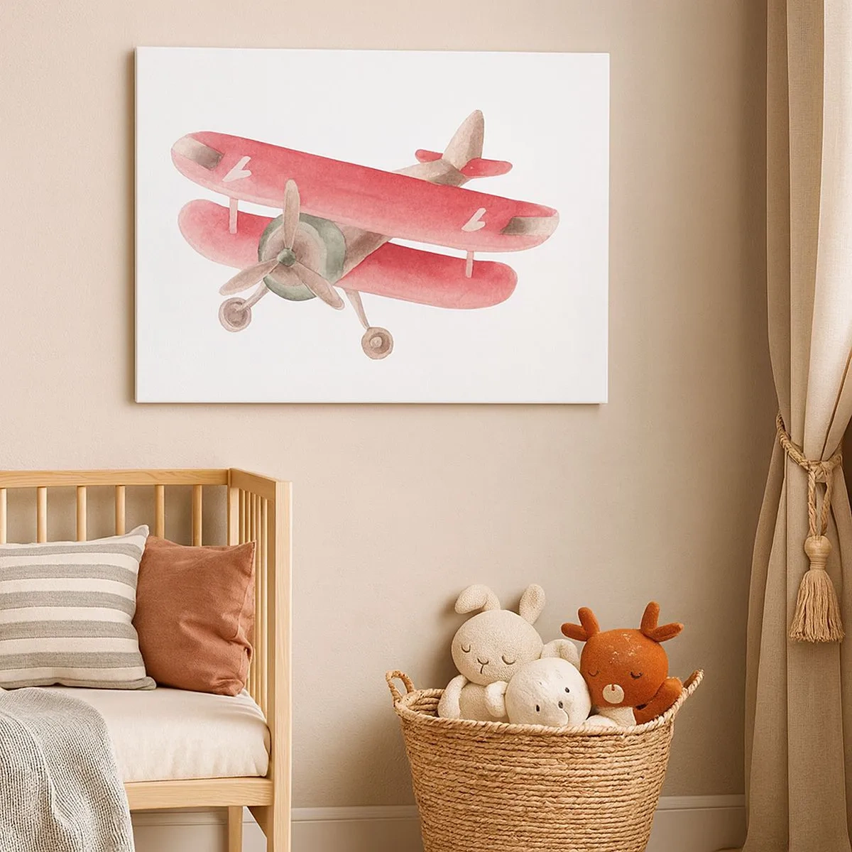 Canvastavla - Bild på duk - Rött retroflygplan på en vit bakgrund - 70x50cm - Redo att flyga högt - Modern väggdekoration för vardagsrum och sovrum ARTTOR