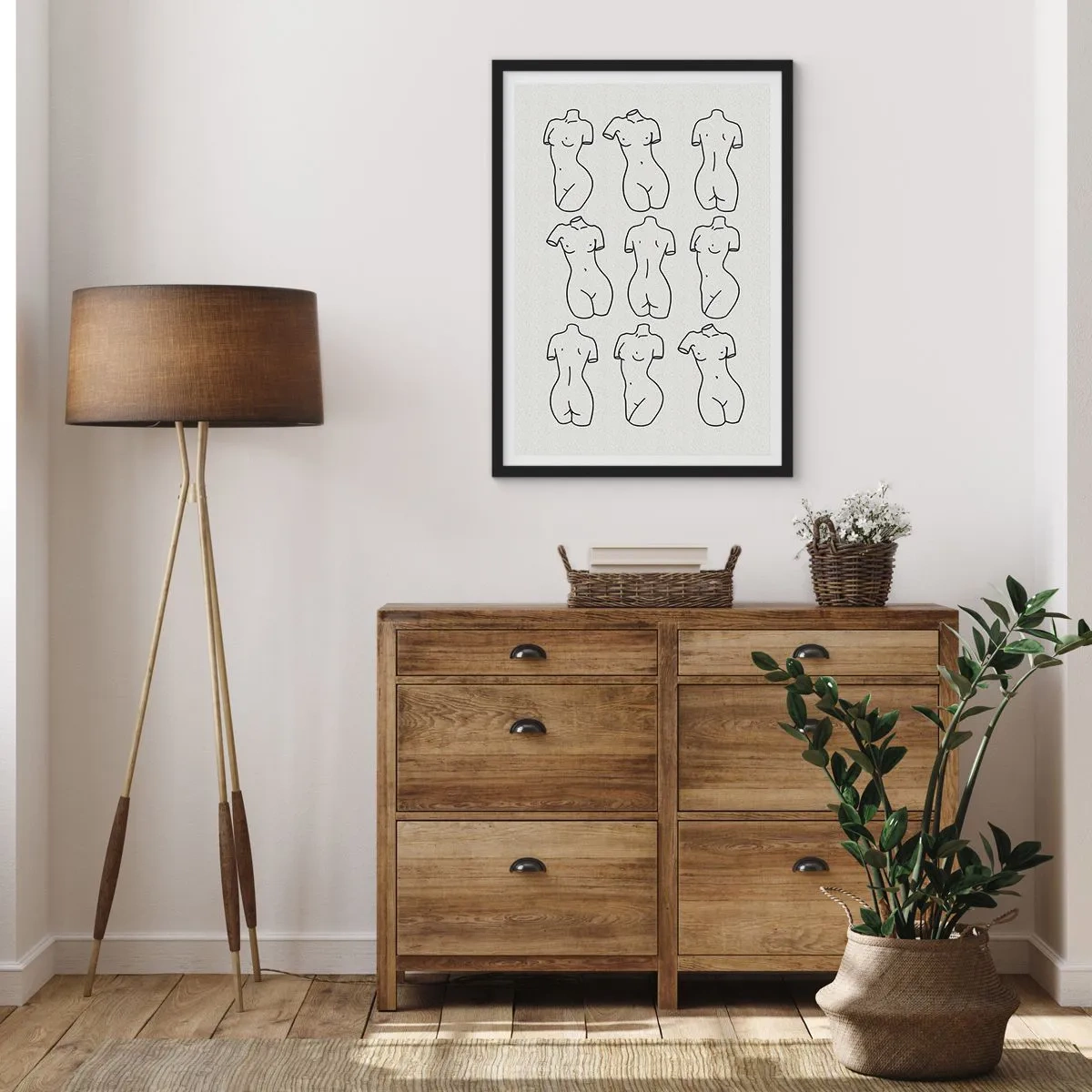 Affisch i svart ram - En minimalistisk illustration av kvinnliga silhuetter i svarta konturer. - 50x70cm - Endast Venus - Modern väggdekoration för vardagsrum och sovrum ARTTOR