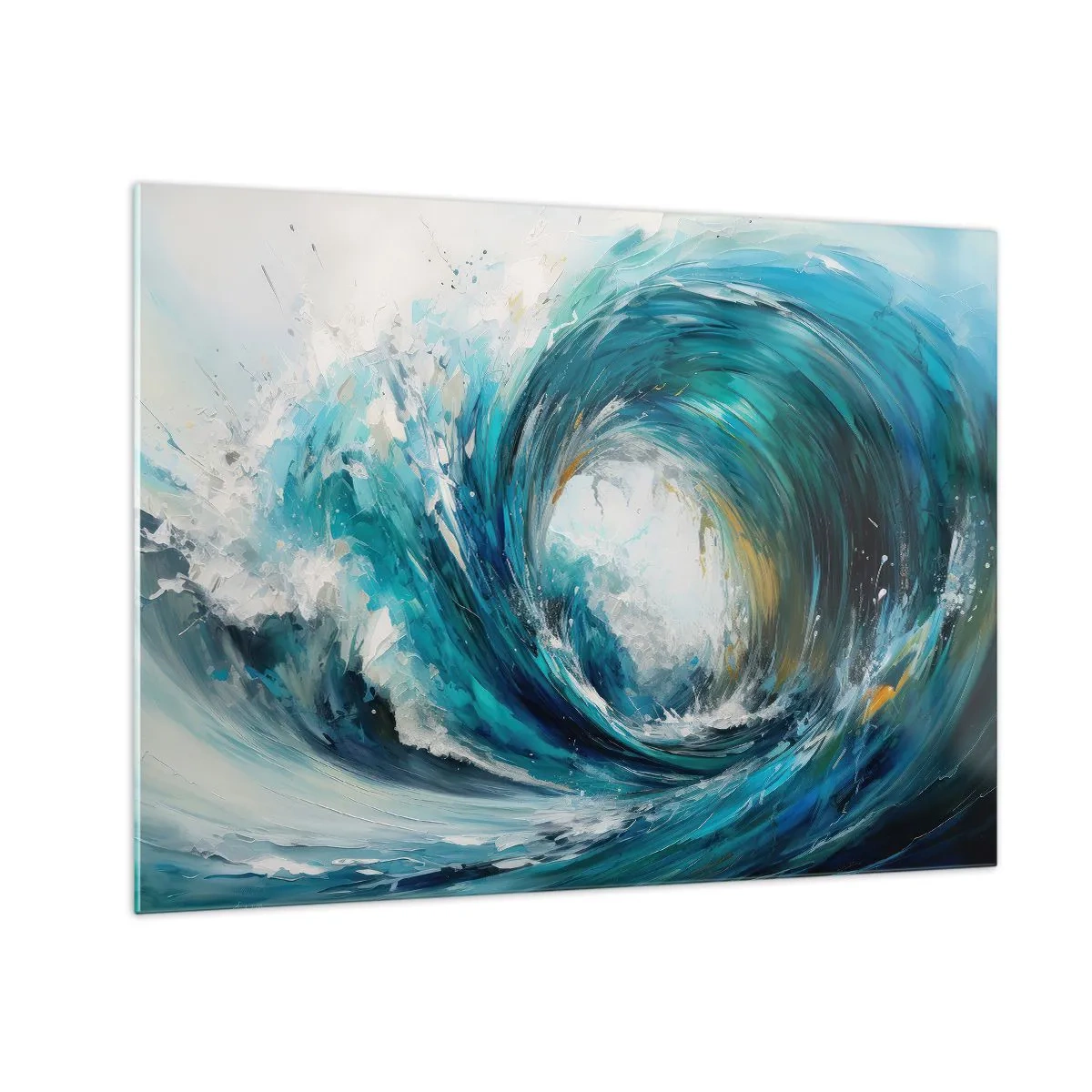 Glastavla - Bild på glas - Visualisering av en kraftfull havsvåg i form av en virvelström med intensiv blå färg - 70x50cm - Havsportal - Modern väggdekoration för vardagsrum och sovrum ARTTOR