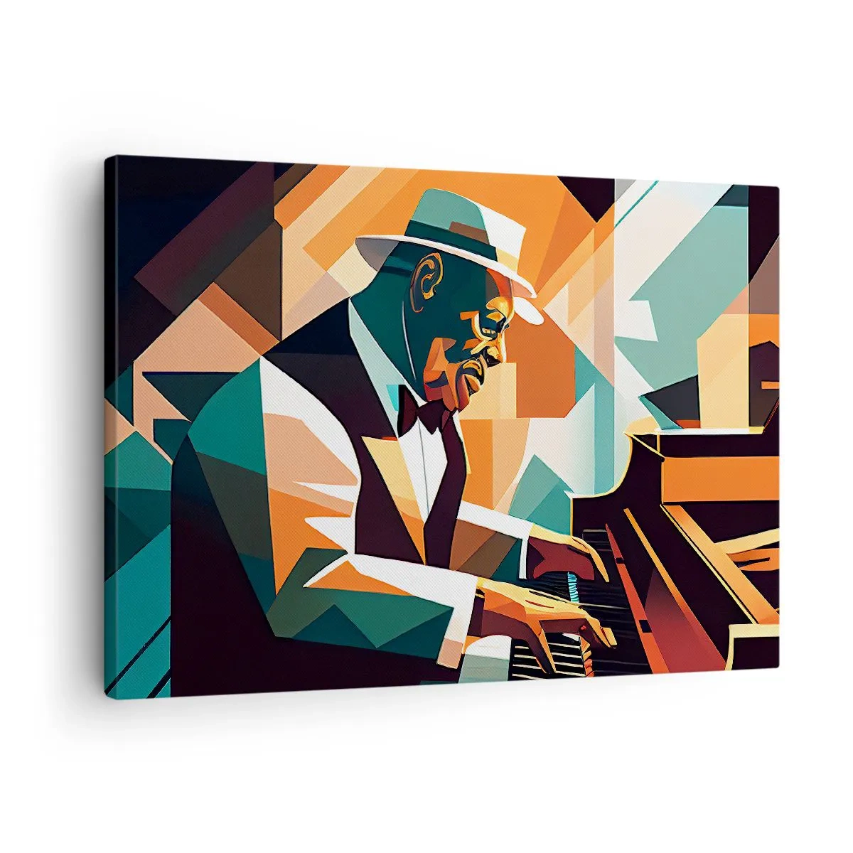 Canvastavla - Bild på duk - Abstrakt musiker som spelar piano i varma färger. - 70x50cm - Allt som är jazz - Modern väggdekoration för vardagsrum och sovrum ARTTOR