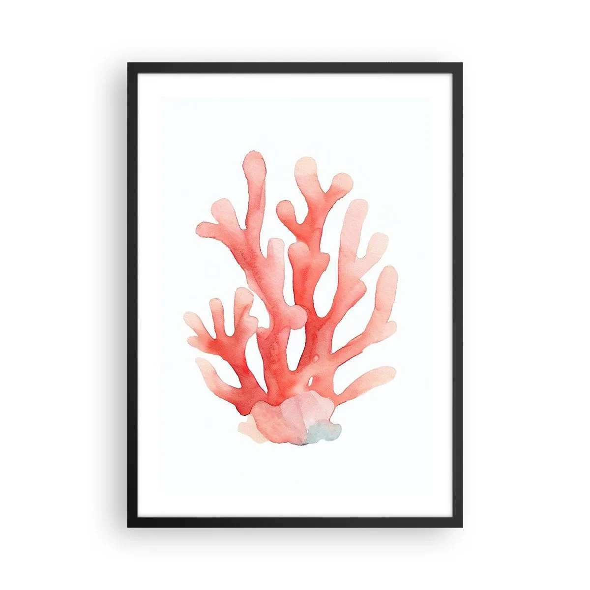 Affisch i svart ram - Akvarell illustration av röd korall på vit bakgrund - 50x70cm - Korallfärgad korall - Modern väggdekoration för vardagsrum och sovrum ARTTOR
