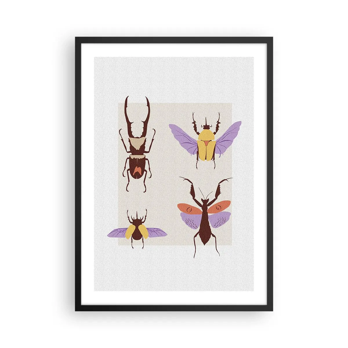 Affisch i svart ram - Färgglada skalbaggar på en ljus bakgrund - 50x70cm - Insektsvärlden - Modern väggdekoration för vardagsrum och sovrum ARTTOR