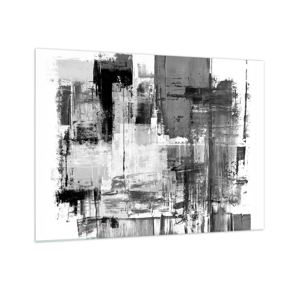 Glastavla - Bild på glas - Svartvit abstraktion med en geometrisk struktur - 70x50cm - Grått är vackert - Modern väggdekoration för vardagsrum och sovrum ARTTOR