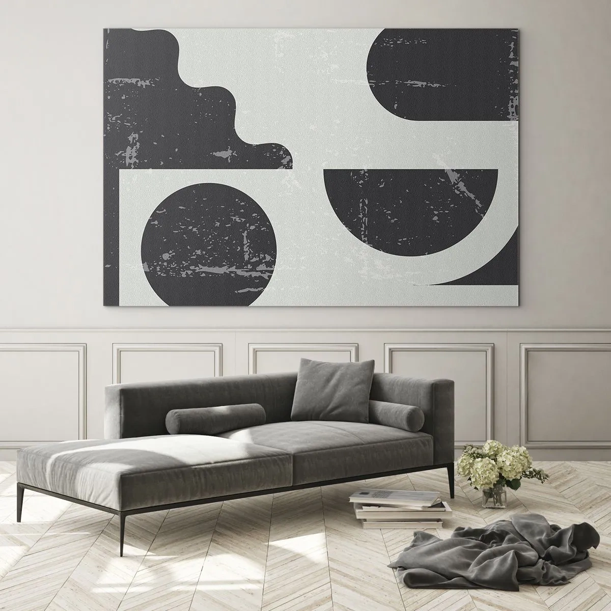Glastavla - Bild på glas - Abstrakta geometriska bilder med skrubbsår - 70x50cm - Komposition ovanför och under - Modern väggdekoration för vardagsrum och sovrum ARTTOR