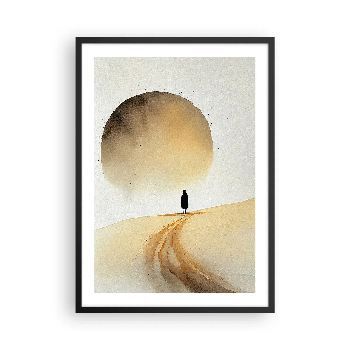 Affisch i svart ram - Silhuetten av en resenär på en ökenväg - 50x70cm - Alltid längtande - Modern väggdekoration för vardagsrum och sovrum ARTTOR